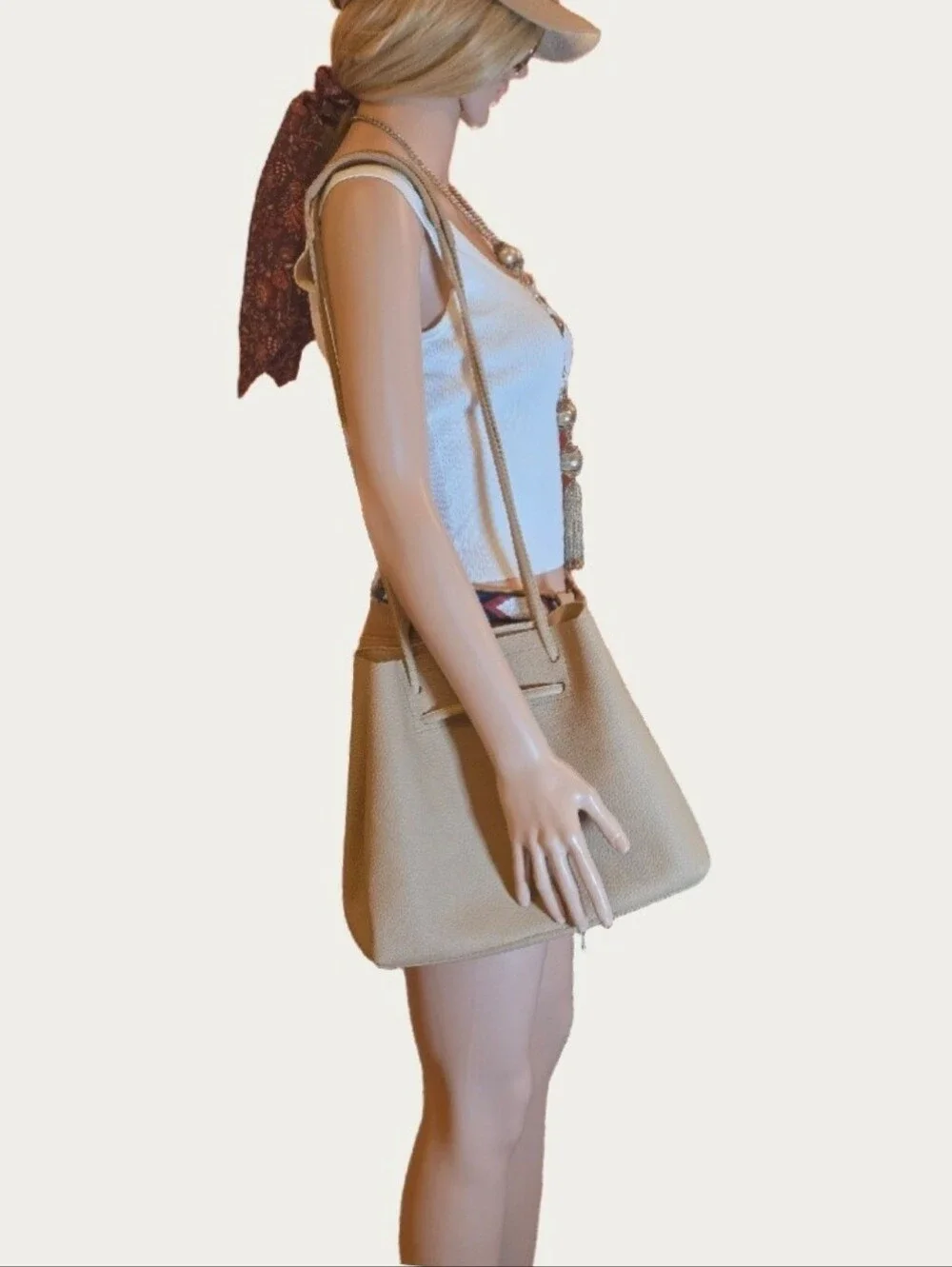 8 Other Reasons Taupe Premium Vegan Leather Bucket Tote Bag EUC